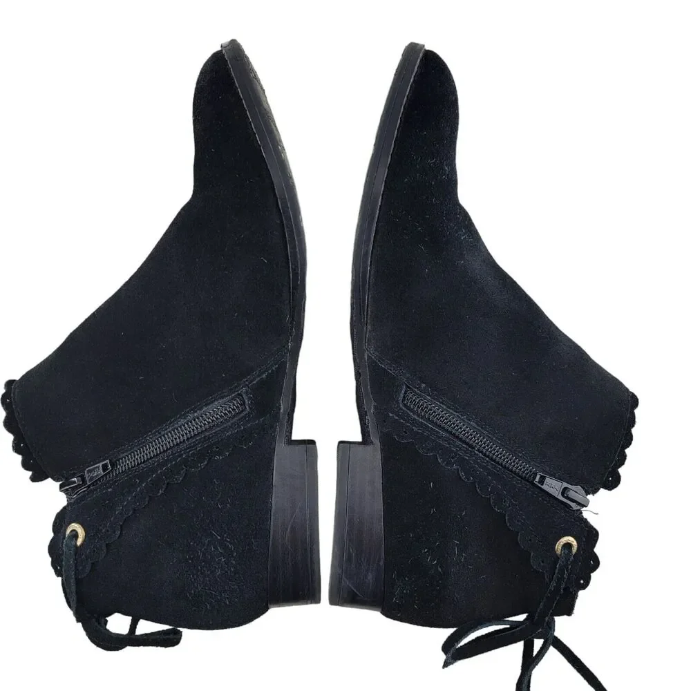 Jack Rogers Charlotte Black Suede Ankle Booties Women's Size 6.5 Bow‎ Detail